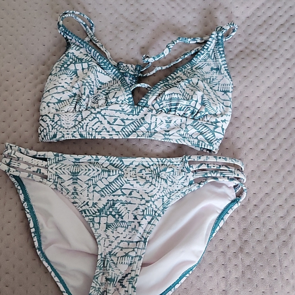 Pink and teal strappy bikini